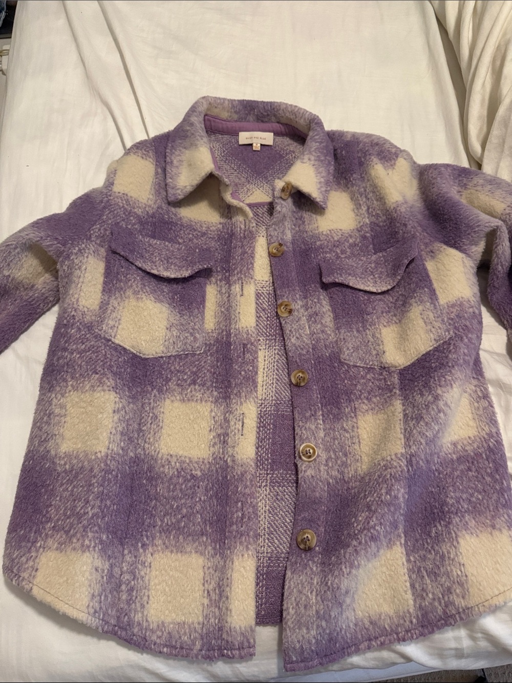 Skies Are Blue Lavender and Cream Plaid Shacket